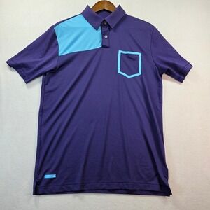 Adidas Men's Golf Puremotion COOLMAX Polo Shirt M Purple Blue Colorblock Stretch
